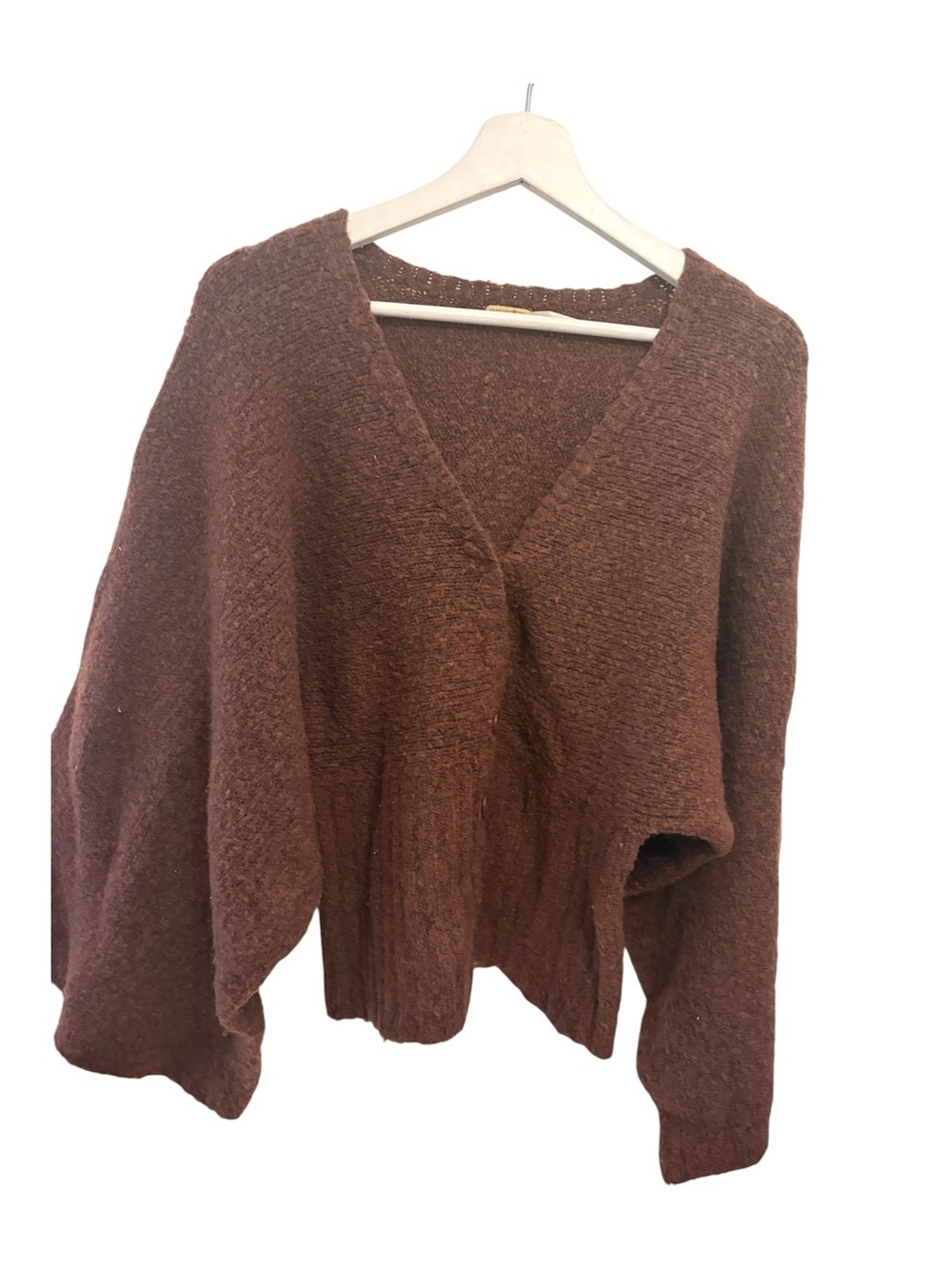 Max Studio Chunky V-Neck Sweater in Rich Brown